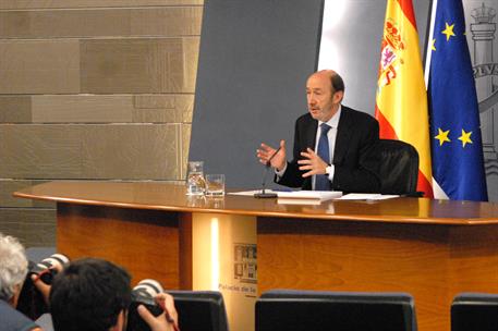 20/05/2011. Consejo de Ministros: vicepresidente Alfredo Pérez Rubalcaba. El vicepresidente primero, ministro del Interior y portavoz del Go...
