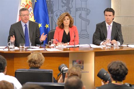 14/09/2012. Consejo de Ministros: Sáenz de Santamaría, Ruiz-Gallardón y Soria. La vicepresidenta, ministra de la Presidencia y Portavoz, Sor...