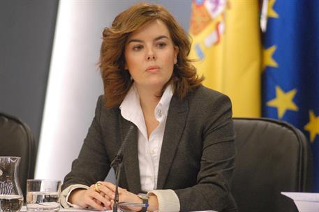 27/01/2012. Consejo de Ministros: Soraya Sáenz, Montoro y Soria. La vicepresidenta del Gobierno, ministra de la Presidencia y Portavoz, Sora...