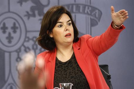 20/05/2016. Consejo de Ministros: Sáenz de Santamaría. La vicepresidenta del Gobierno en funciones, Soraya Sáenz de Santamaría, durante la r...