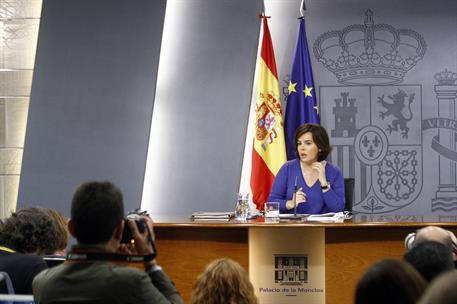 27/05/2016. Consejo de Ministros: Sáenz de Santamaría. La vicepresidenta del Gobierno en funciones, Soraya Sáenz de Santamaría, durante la r...