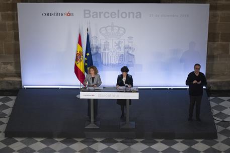 21/12/2018. Consejo de Ministros en Barcelona. La ministra de Educación y Formación Profesional y portavoz del Gobierno, Isabel Celaá, y la ...