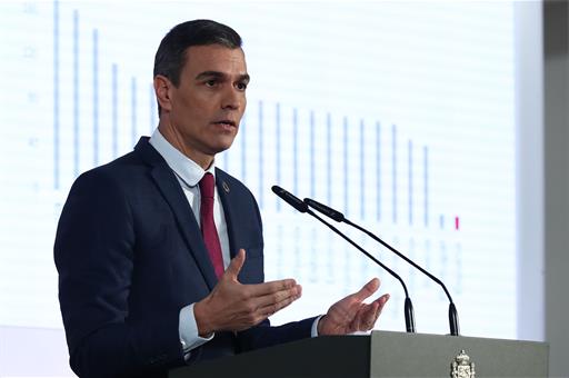27/12/2022. Press conference after the Council of Ministers. The President of the Government of Spain, Pedro Sánchez, during his speech at t...