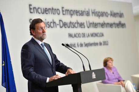 6/09/2012. Encuentro Empresarial hispano-alemán en La Moncloa. El presidente del Gobierno, Mariano Rajoy, y la canciller alemana, Angela Mer...