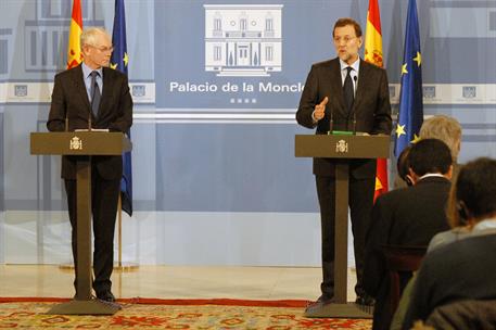 17/01/2012. El presidente recibe en Moncloa a Van Rompuy. El presidente del Gobierno, Mariano Rajoy celebra una rueda de prensa conjunta con...