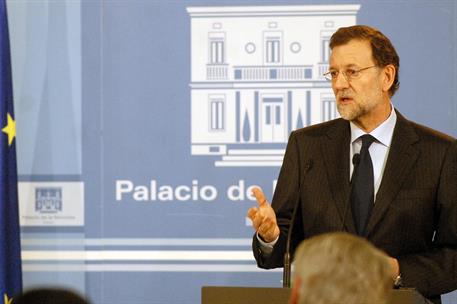 17/01/2012. El presidente recibe en Moncloa a Van Rompuy. El presidente del Gobierno, Mariano Rajoy durante la rueda de prensa en el Palacio...
