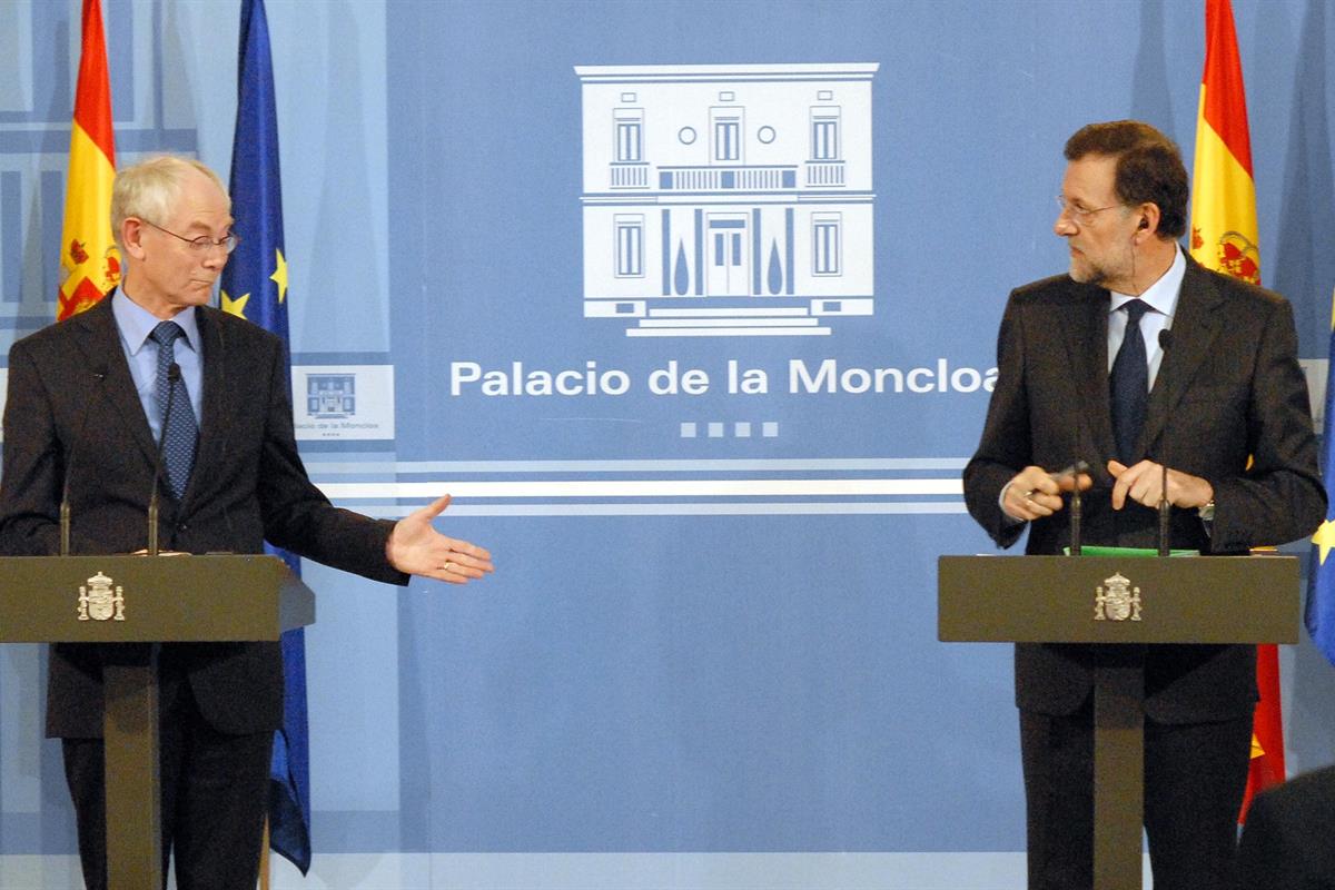 17/01/2012. El presidente recibe en Moncloa a Van Rompuy. El presidente del Gobierno, Mariano Rajoy celebra una rueda de prensa conjunta con...