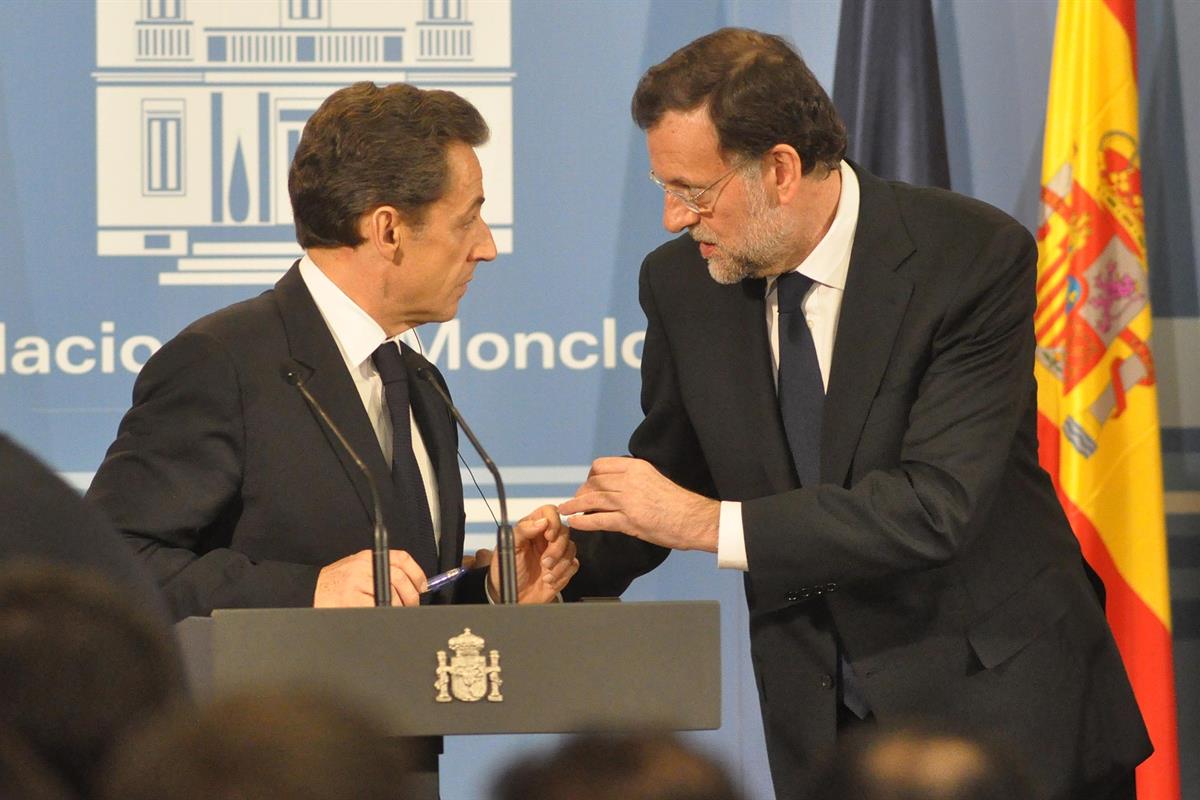 16/01/2012. El presidente del Gobierno recibe al presidente de Francia. El presidente del Gobierno, Mariano Rajoy, y el presidente de la Rep...