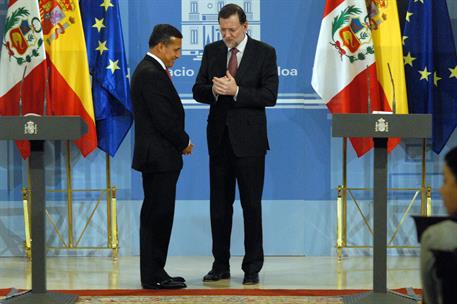 25/01/2012. El presidente del Gobierno recibe al presidente de Perú. El presidente del Gobierno Mariano Rajoy, comparece ante los medios de ...
