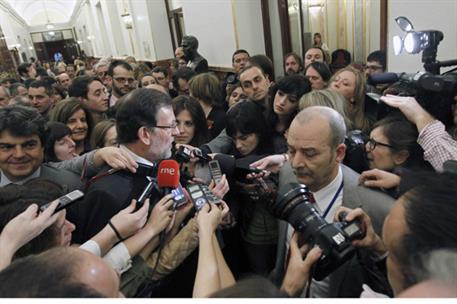 21/02/2013. Segunda sesión del debate del estado de la nación. El presidente del Gobierno, Mariano Rajoy, realiza unas declaraciones al fina...