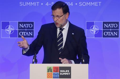 5/09/2014. Rajoy asiste a la Cumbre de la OTAN. El presidente del Gobierno, Mariano Rajoy, durante la rueda de prensa que ha ofrecido al tér...