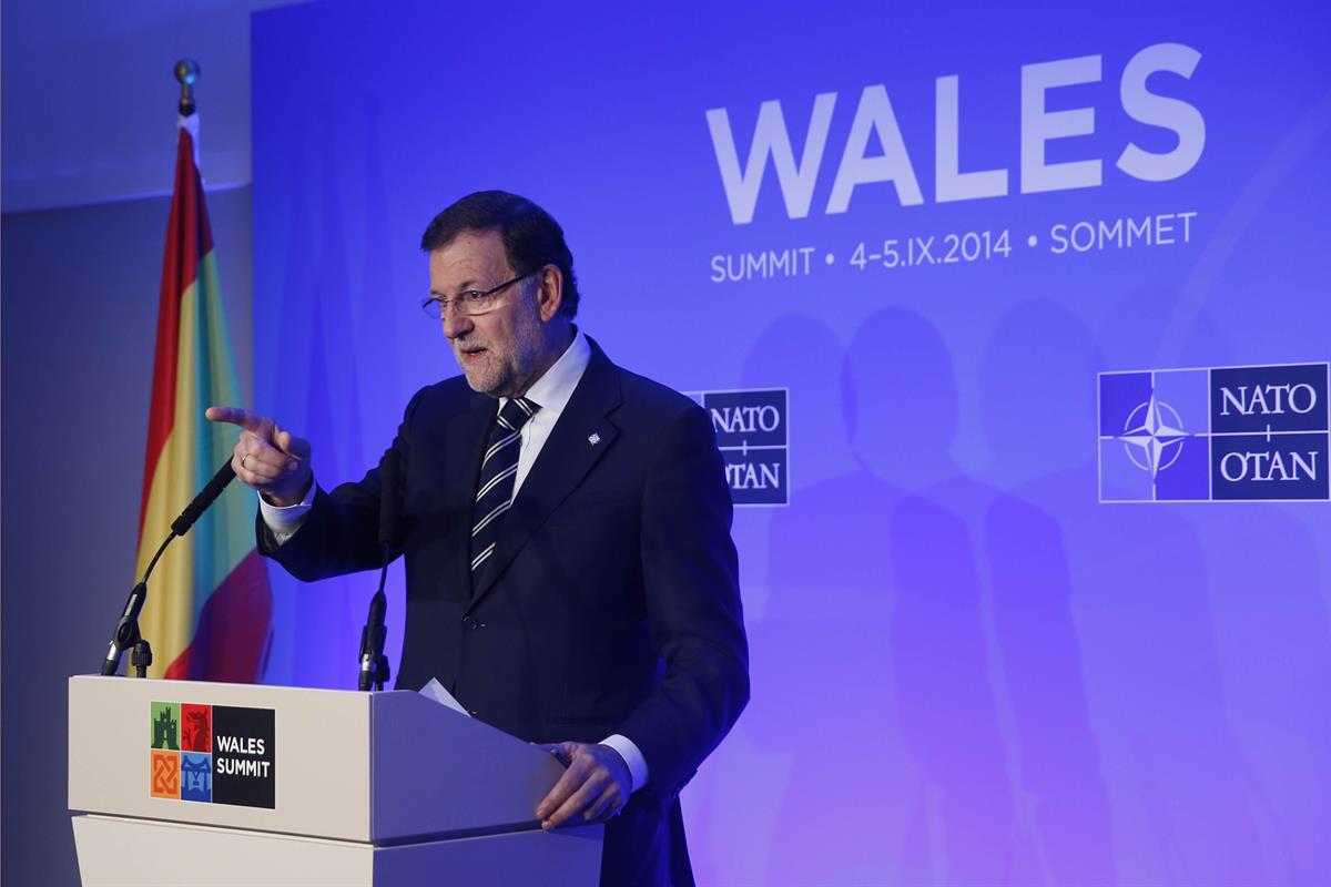 5/09/2014. Rajoy asiste a la Cumbre de la OTAN. El presidente del Gobierno, Mariano Rajoy, durante la rueda de prensa que ha ofrecido al tér...