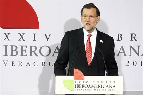 10/12/2014. Rajoy participa en la XXIV Cumbre Iberoamericana. El presidente del Gobierno, Mariano Rajoy, durante la rueda de prensa que ha o...