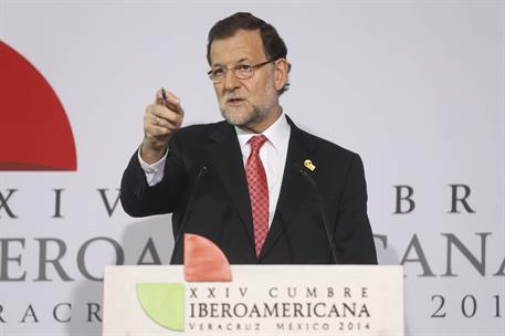 10/12/2014. Rajoy participa en la XXIV Cumbre Iberoamericana. El presidente del Gobierno, Mariano Rajoy, durante la rueda de prensa que ha o...