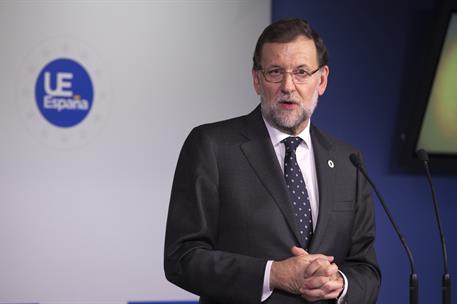 18/12/2014. Rueda de prensa de Rajoy tras el Consejo Europeo. El presidente del Gobierno, Mariano Rajoy, durante la conferencia de prensa of...
