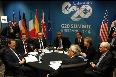 16/11/2014. Reunión de Rajoy con mandatarios europeos y Obama en la Cumbre del G-20. Reunión de trabajo en el marco del G20 entre Mariano Ra...