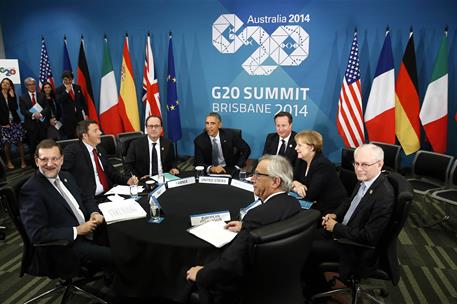 16/11/2014. Reunión de Rajoy con mandatarios europeos y Obama en la Cumbre del G-20. Reunión de trabajo entre Mariano Rajoy, Matteo Renzi , ...