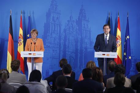 25/08/2014. Rueda de prensa de Rajoy y Merkel. El presidente del Gobierno, Mariano Rajoy, junto a la canciller de la República Federal de Al...