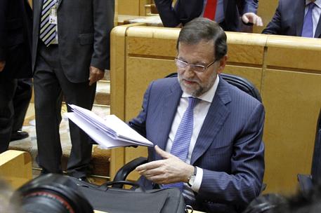 30/09/2014. Rajoy asiste a la sesión de control en el Senado. El presidente del Gobierno, Mariano Rajoy, a su llegada a la sesión de control...