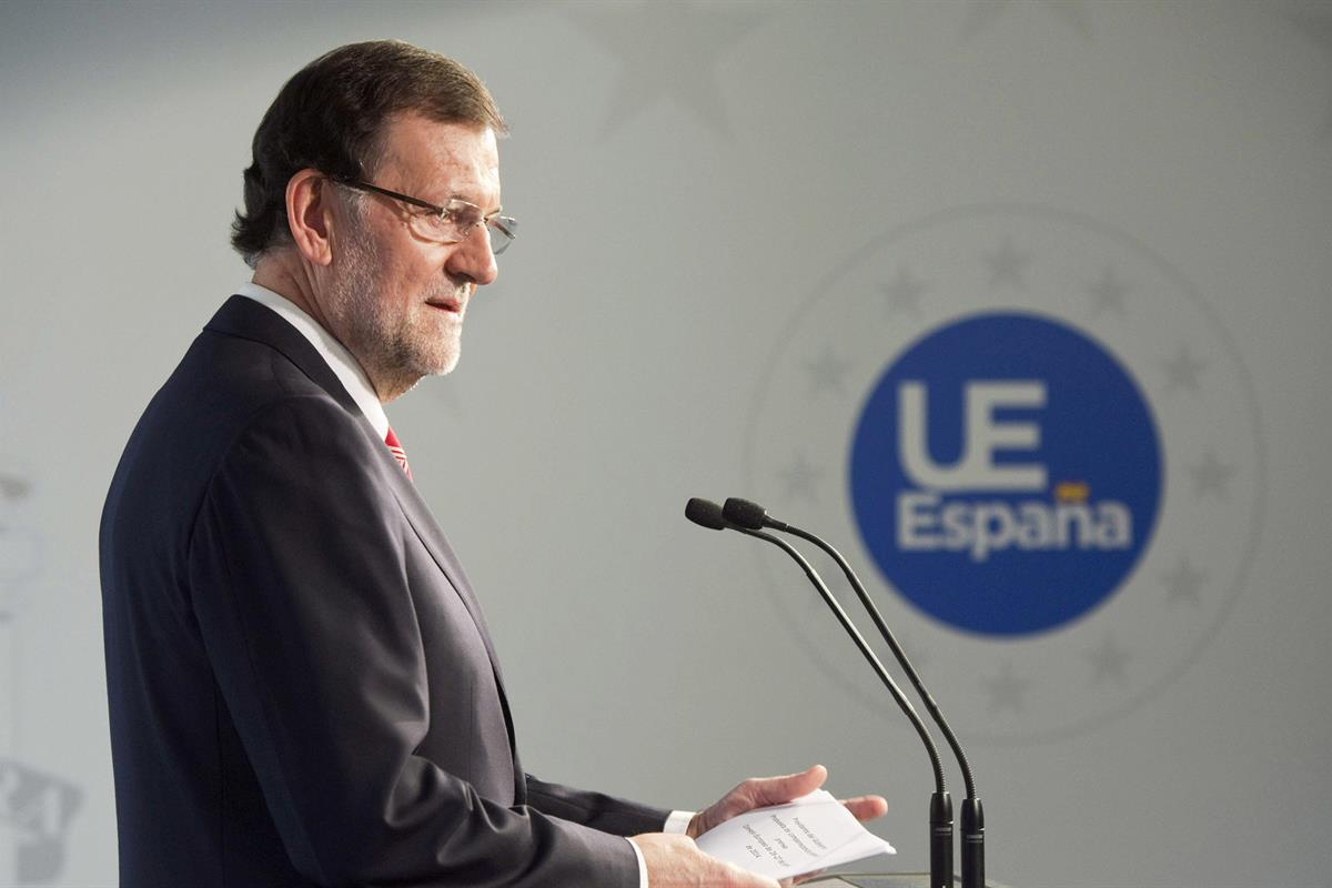 27/06/2014. Rajoy asiste al Consejo Europeo en Bruselas. El presidente del Gobierno, Mariano Rajoy, durante la rueda de prensa que ha ofreci...
