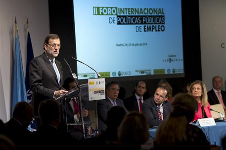 24/07/2014. Rajoy inaugura el II Foro Internacional de Políticas Públicas de Empleo. El presidente del Gobierno, Mariano Rajoy, interviene e...