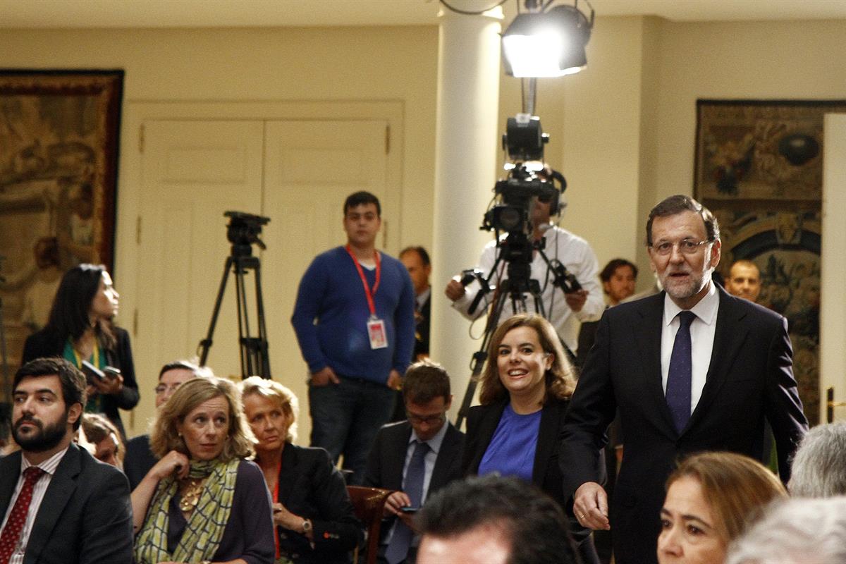 18/09/2014. Presentación del informe CORA. El presidente del Gobierno, Mariano Rajoy junto a la Vicepresidenta del Gobierno, Soraya Sáenz de...