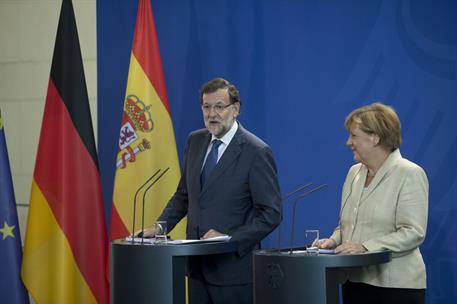 1/09/2015. Conferencia de prensa de Mariano Rajoy y Angela Merkel en Berlín. El presidente del Gobierno español, Mariano Rajoy, y la cancill...
