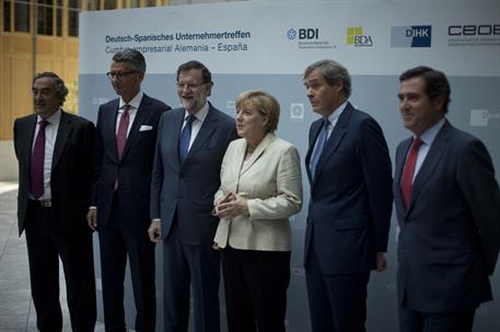 1/09/2015. Clausura de la Cumbre Empresarial Alemania-España: Merkel y Rajoy. Foto de familia del presidente del Gobierno español, Mariano R...