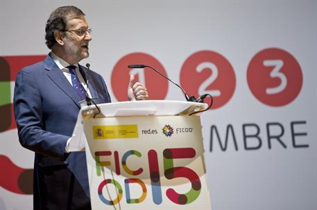 1/12/2015. Rajoy asiste a la inaguración oficial FICOD. El presidente del Gobierno, Mariano Rajoy, durante su intervención en la inauguració...
