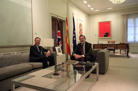 4/09/2015. Mariano Rajoy y David Cameron durante un momento de la reunión. El presidente del Gobierno, Mariano Rajoy reunido con el primer m...