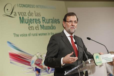 8/04/2015. Rajoy inaugura el I Congreso Internacional Mujeres Rurales. El presidente del Gobierno, Mariano Rajoy, durante su intrevención en...