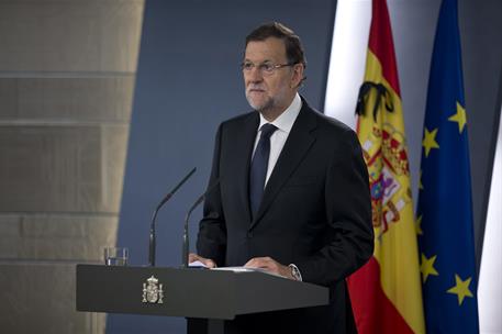 14/11/2015. Comparecencia de Rajoy tras los atentados de París. El presidente del Gobierno, Mariano Rajoy, en un momento de su comparecencia...