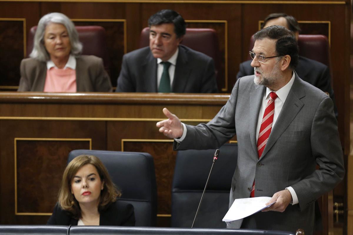 18/02/2015. Rajoy asiste a la sesión de control al Gobierno. El presidente del Gobierno, Mariano Rajoy, durante su intervención hoy en la se...