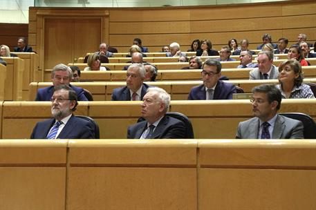23/06/2015. Rajoy asiste a la sesión de control en el Senado. El presidente del Gobierno, Mariano Rajoy, se dirige a los senadores durante s...