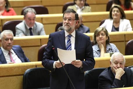 23/06/2015. Rajoy asiste a la sesión de control en el Senado. El presidente del Gobierno, Mariano Rajoy, se dirige a los senadores durante s...