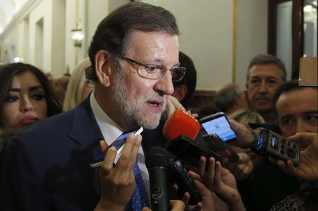 25/08/2015. Rajoy asiste al debate de totalidad de los Presupuestos de 2016. El presidente del Gobierno, Mariano Rajoy, hace declaraciones a...