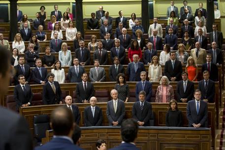 25/08/2015. Minuto de silencio en el congreso por la muerte de Txiki Benegas. El presidente del Gobierno, Mariano Rajoy, durante el minuto d...