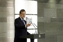 El presidente del Gobierno, Mariano Rajoy, en su comparecencia en La Moncloa (Foto: Pool Moncloa)