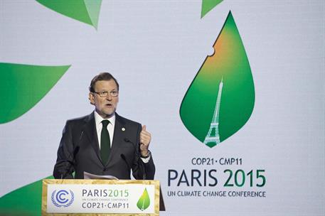 30/11/2015. Cumbre sobre el cambio climático. El presidente del Gobierno, Mariano Rajoy, durante la rueda de prensa ofrecida en la Conferenc...