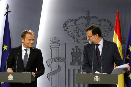 31/03/2015. Rajoy recibe al presidente del Consejo Europeo, Donald Tusk. El presidente del Gobierno, Mariano Rajoy y el presidente del Conse...