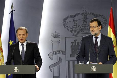 31/03/2015. Rajoy recibe al presidente del Consejo Europeo, Donald Tusk. El presidente del Gobierno, Mariano Rajoy y el presidente del Conse...