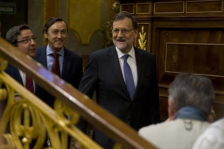 6/04/2016. Rajoy informa sobre el Consejo Europeo. El presidente del Gobierno en funciones, Mariano Rajoy, a su llegada al Congreso para inf...