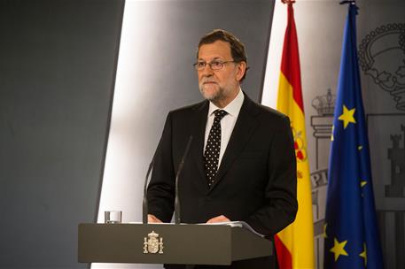 10/01/2016. Intervención del presidente del Gobierno. El presidente del Gobierno, Mariano Rajoy, durante su comparecencia ante los medios de...