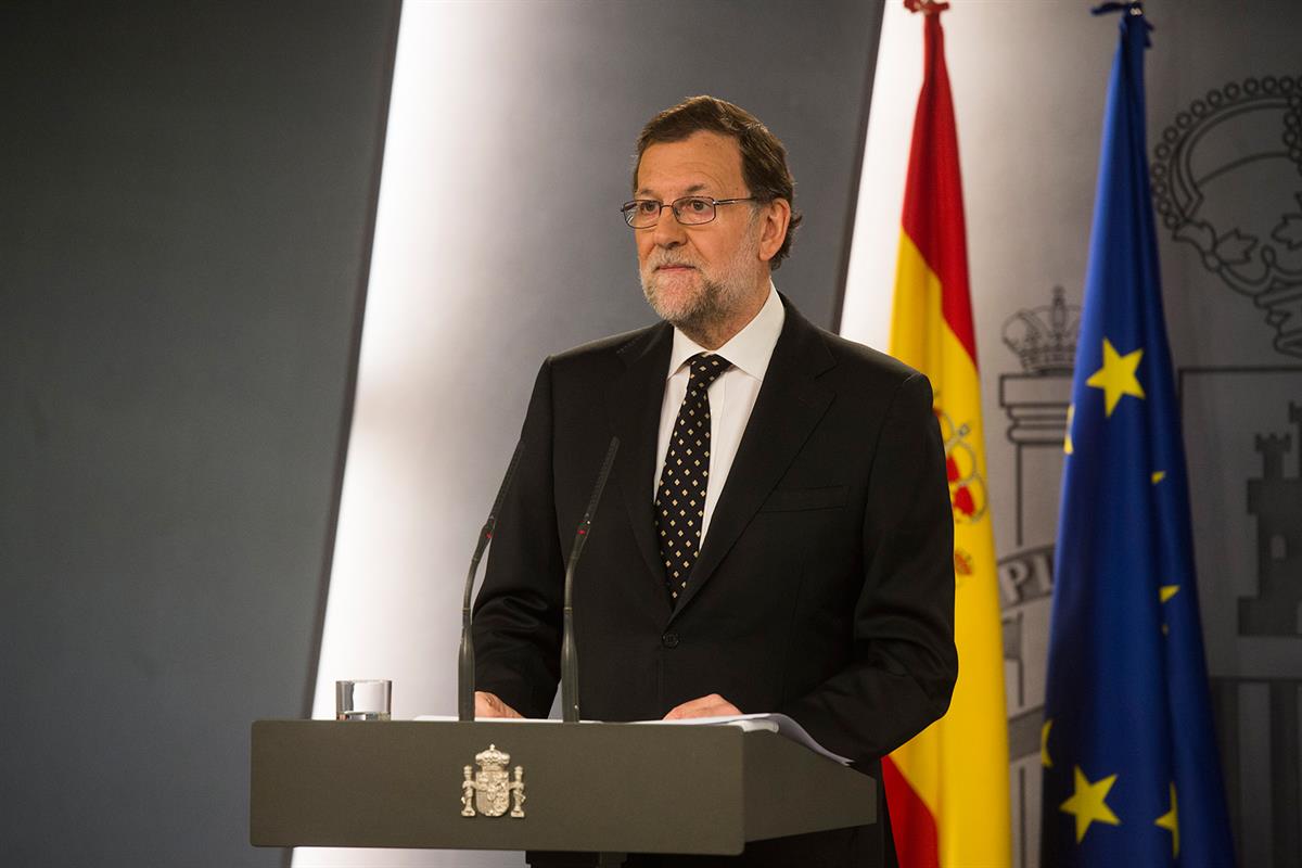 10/01/2016. Intervención del presidente del Gobierno. El presidente del Gobierno, Mariano Rajoy, durante su comparecencia ante los medios de...