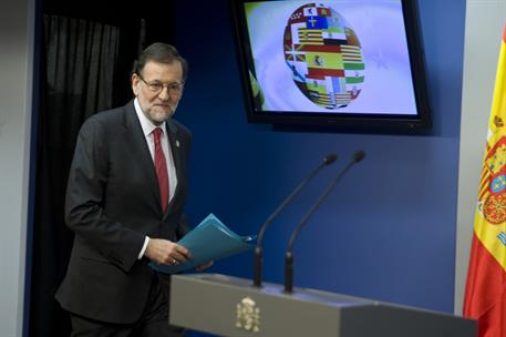 15/12/2016. Rajoy asiste al Consejo Europeo. El presidente del Gobierno, Mariano Rajoy, durante la rueda de prensa ofrecida al término del C...