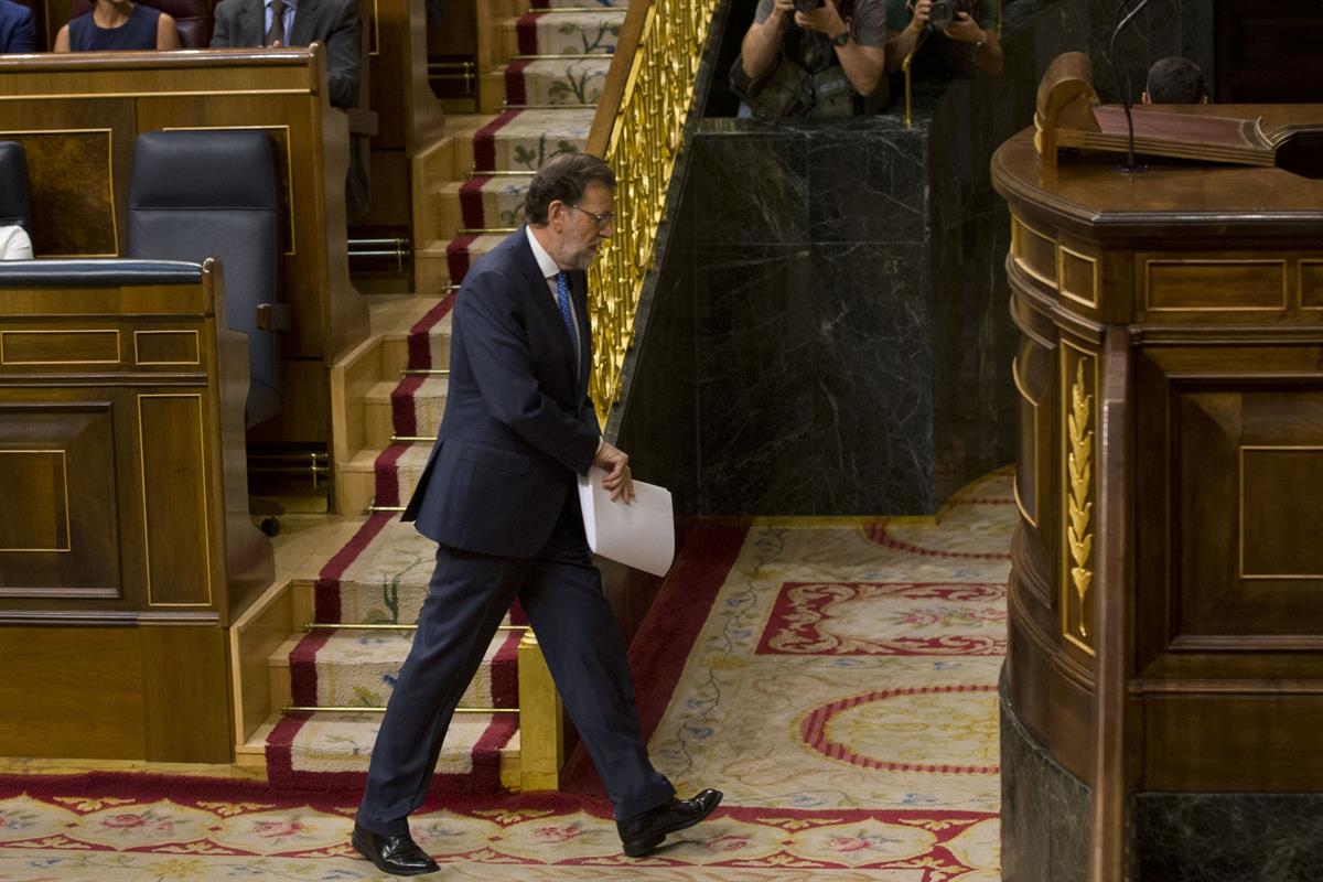 30/08/2016. Mariano Rajoy durante la sesión de investidura. (Primera jornada). El presidente del Gobierno en funciones y candidato a la reel...