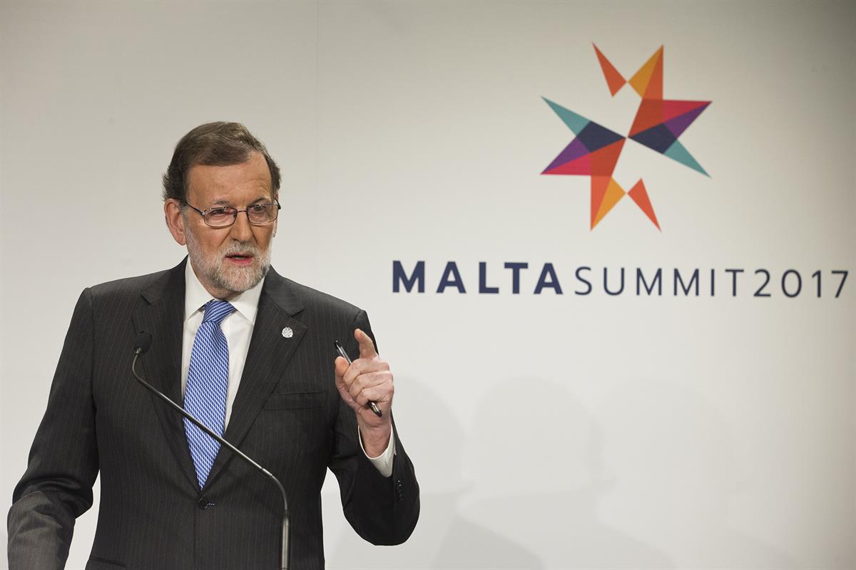 3/02/2017. Rajoy asiste a la reunión informal de la UE en Malta. El presidente del Gobierno, Mariano Rajoy, durante la rueda de prensa ofrec...