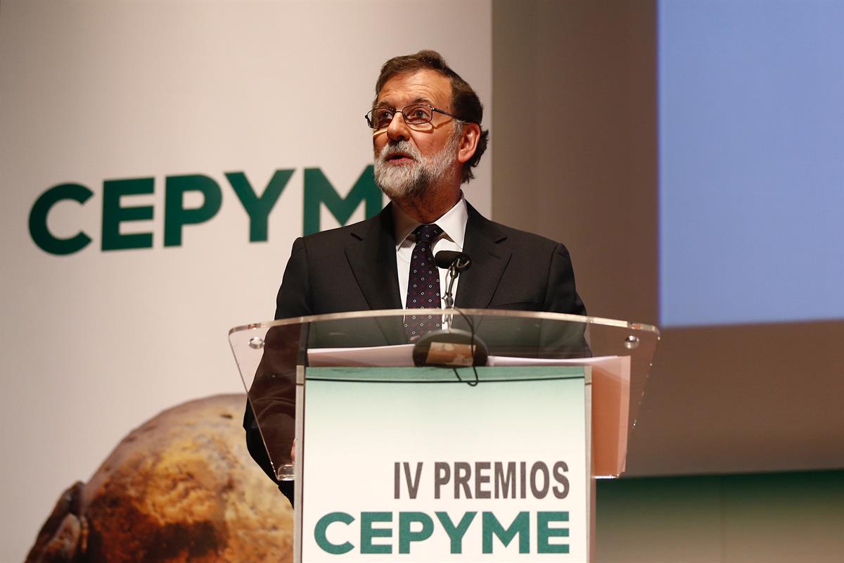 4/12/2017. Rajoy preside la entrega de los IV Premios CEPYME. El presidente del Gobierno, Mariano Rajoy, en un momento de su intervención en...