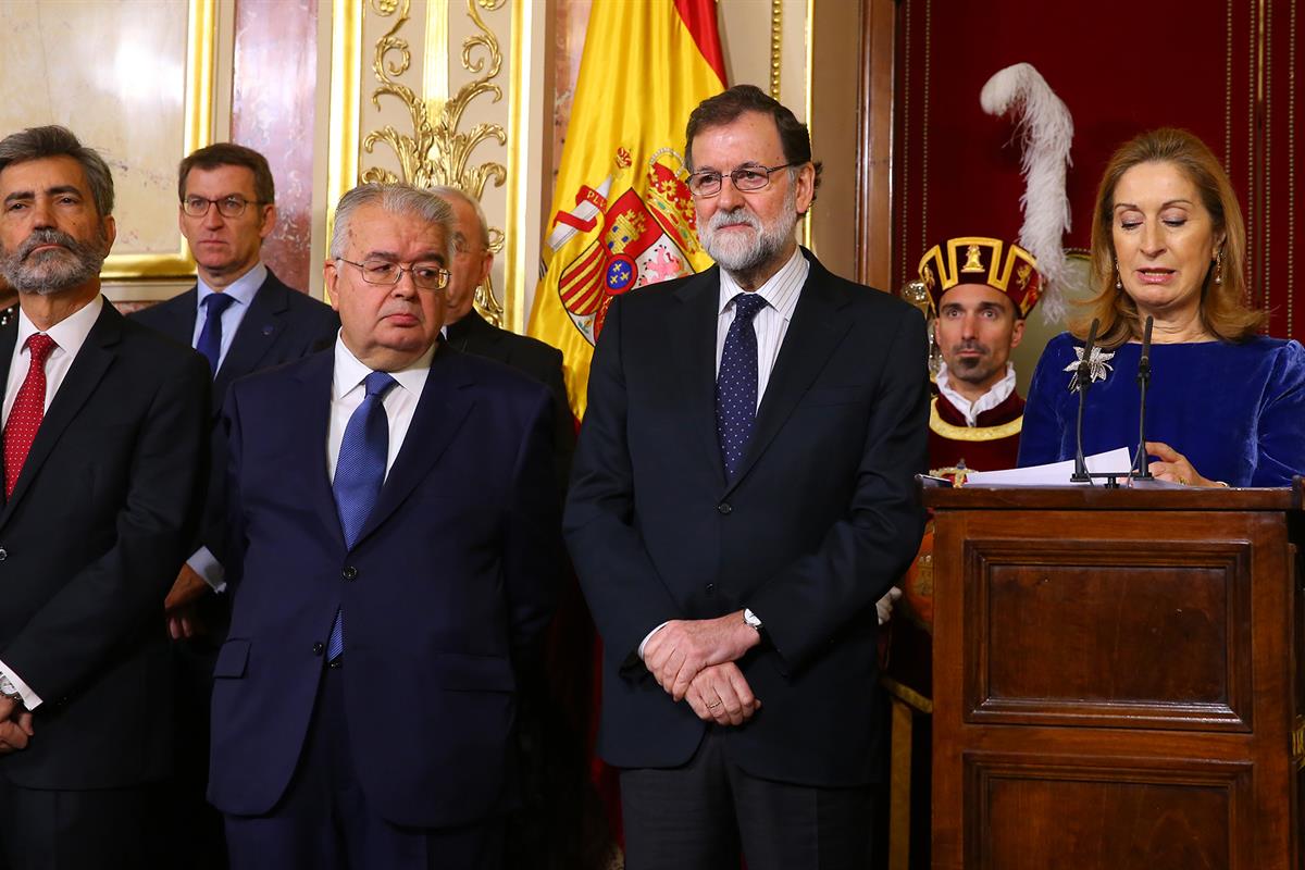 6/12/2017. Día de la Constitución 2017. El presidente del Gobierno, Mariano Rajoy, y otras autoridades durante la intervención de la preside...