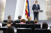 El presidente del Gobierno, Mariano Rajoy, durante su comparecencia en La Moncloa